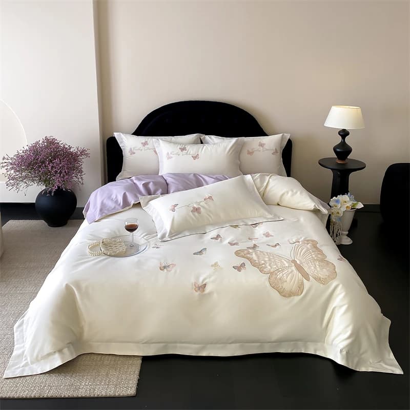 Luxury bedding set with butterfly embroidery 1000TC Brushed fabric cover in Egyptian cotton Flat/with corners Loyalty 4 pieces