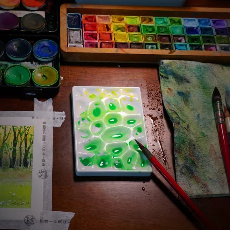 Rectangle Ceramic Paint Palette Depression Design - Watercolor Gouache Chinese Painting Acrylic Art Painting Palette