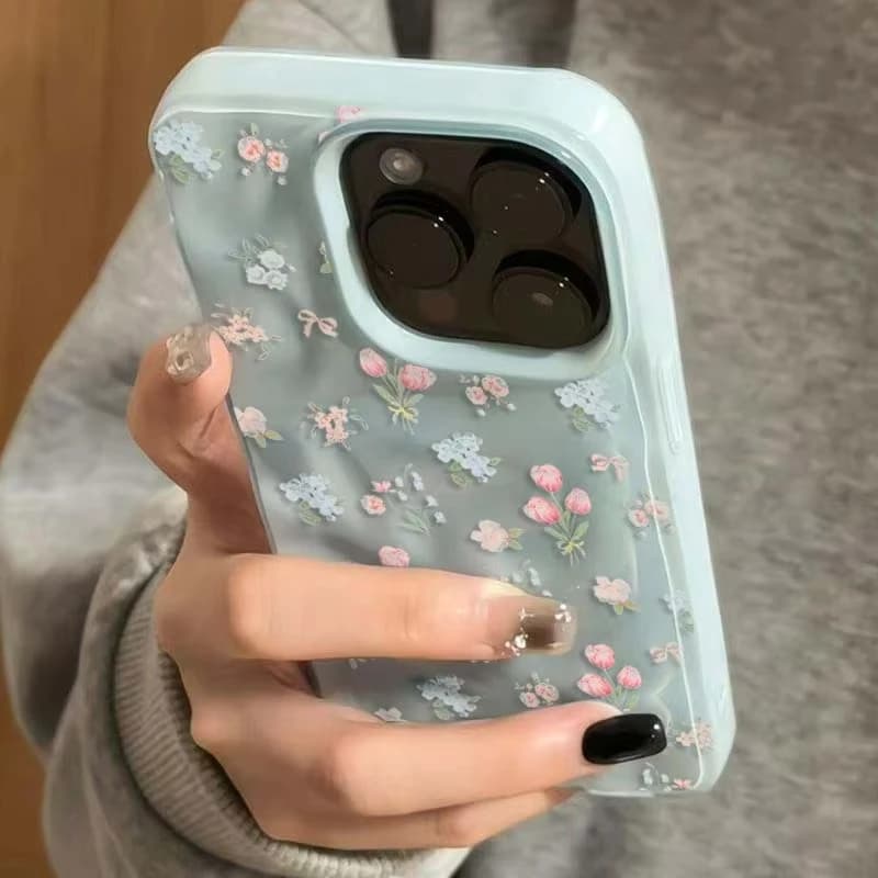 Korean Style Small Flowers Phone Case for iPhone 16 15 14 11 12 13 17 Air Pro Max 14 Plus Cute Creative Folds Texture TPU Cover