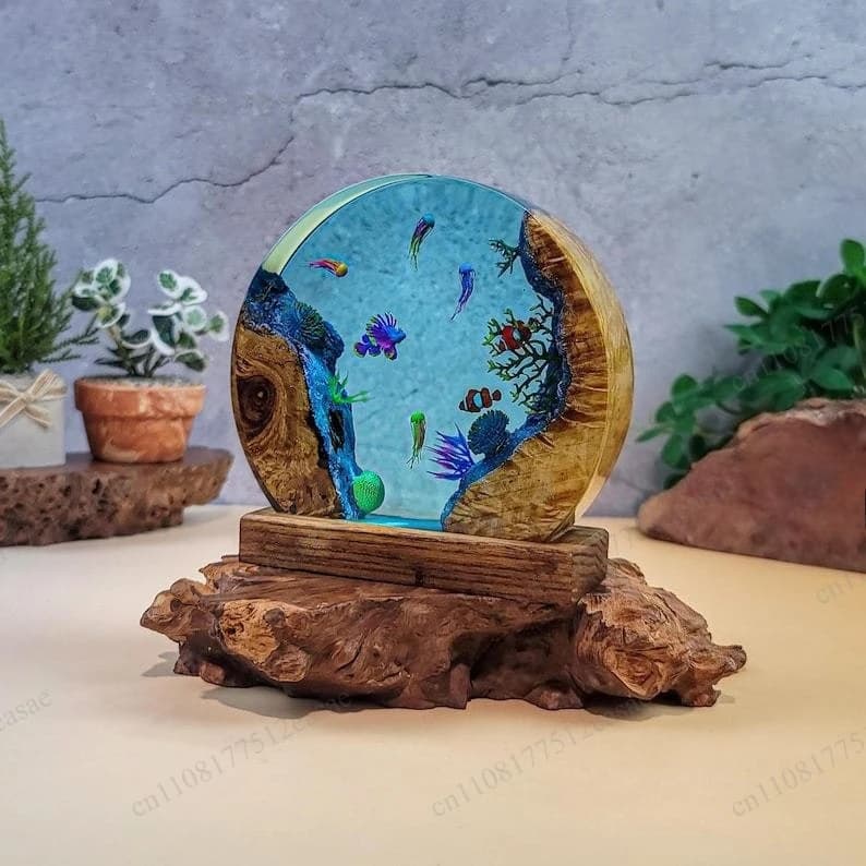 3D three-dimensional resin marine scene resin tropical fish and coral reef desktop decoration LED pendulum