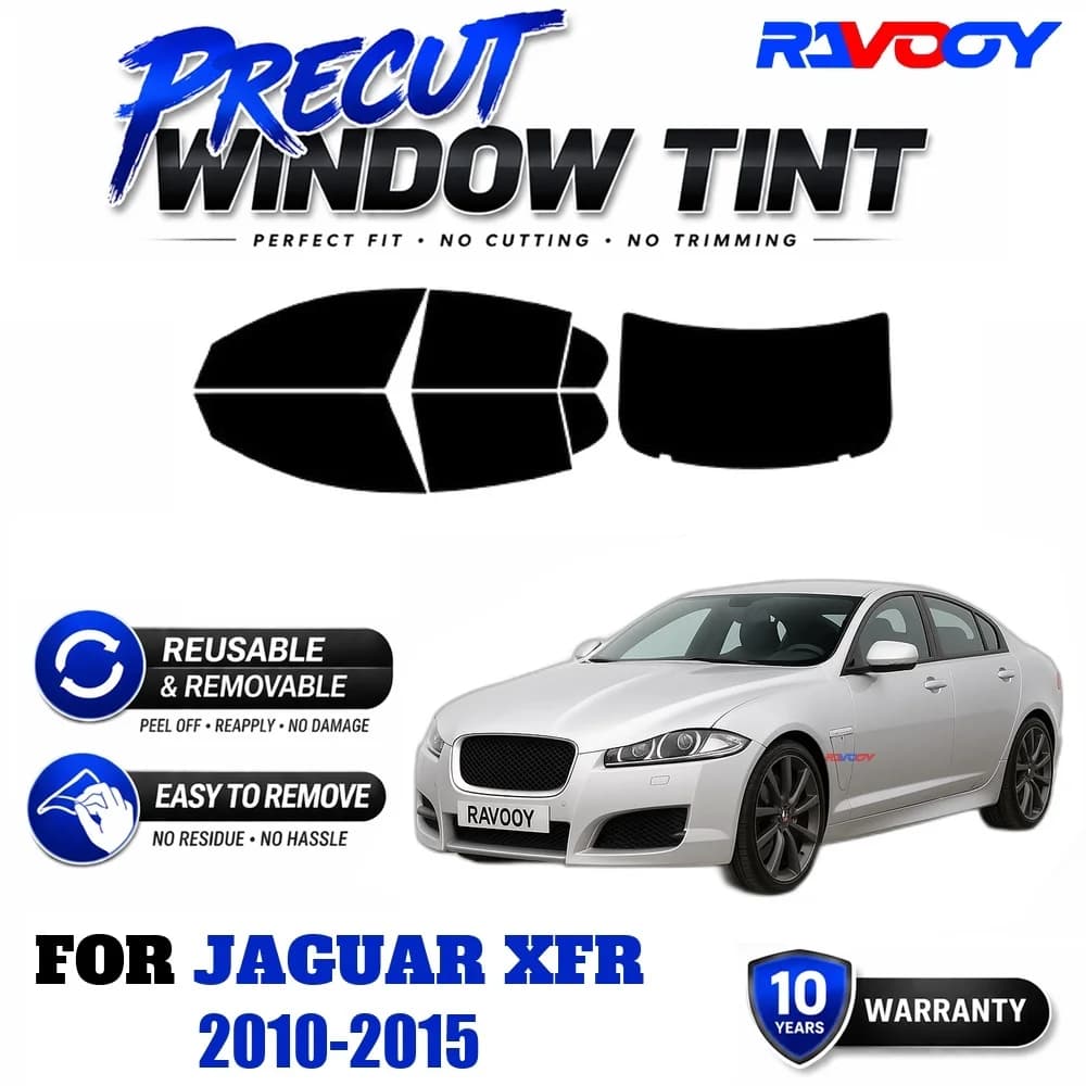 RAVOOY Precut Window Tint, Reusable Removable EPU Film, Custom Fit for Jaguar XFR 2010-2015, UV Heat Protection
