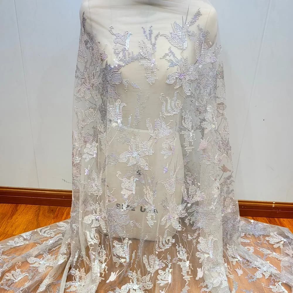 Sequin Beaded Lace Mesh Fabric For Wedding Dresses And Clothing Accessories Decoration