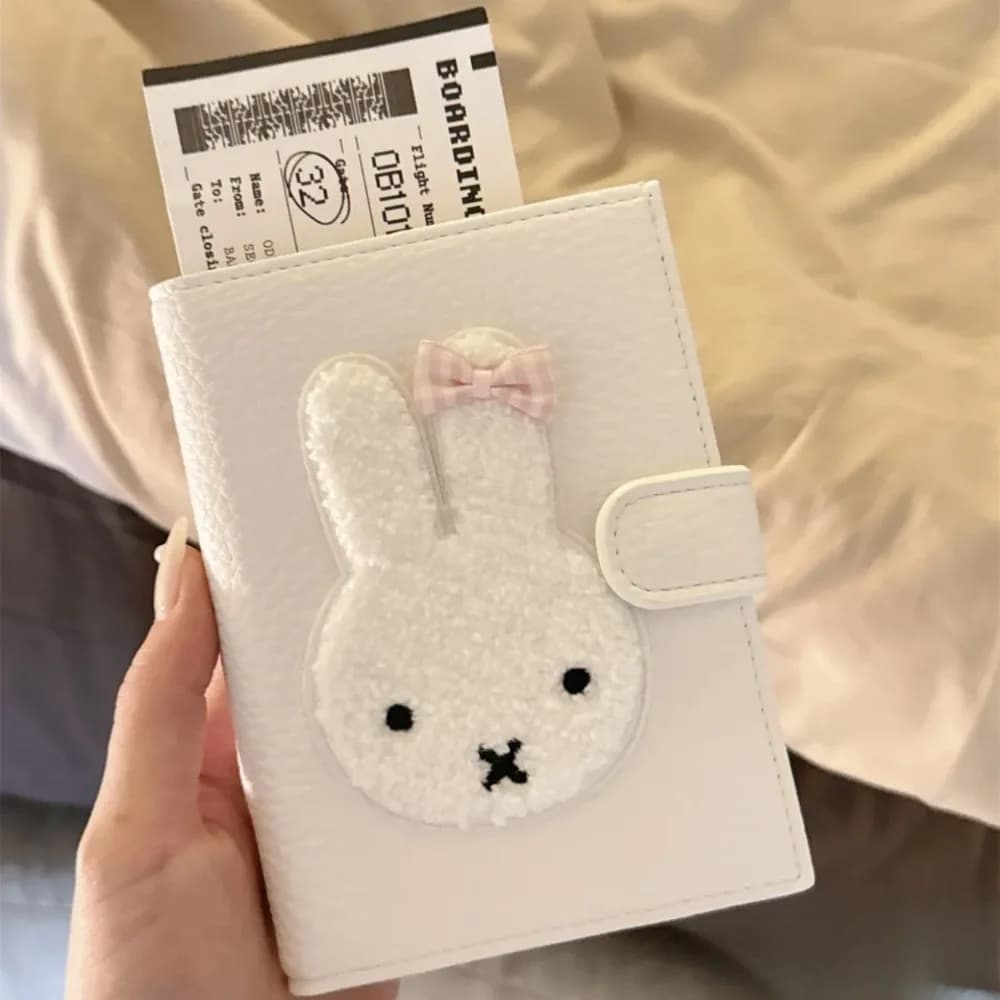 Porta Carte e Passaporto in Pelle con Disegno di Miffy, Borsa per Biglietti e Documenti di Viaggio, Elegante e alla Moda