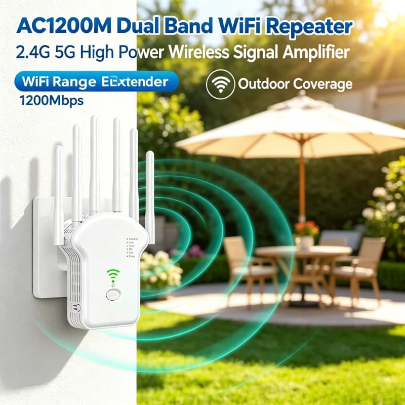 Dual Band Wireless WiFi Repeater AC1200M 2.4G 5G High Power Signal Amplifier Range Extender
