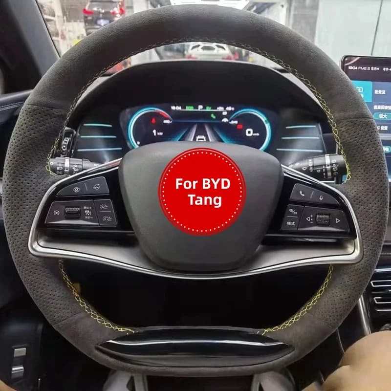 Accessori per volante auto in pelle scamosciata cuciti a mano, coprivolante Han Song Plus E9 per BYD Tang EV DMI DMP