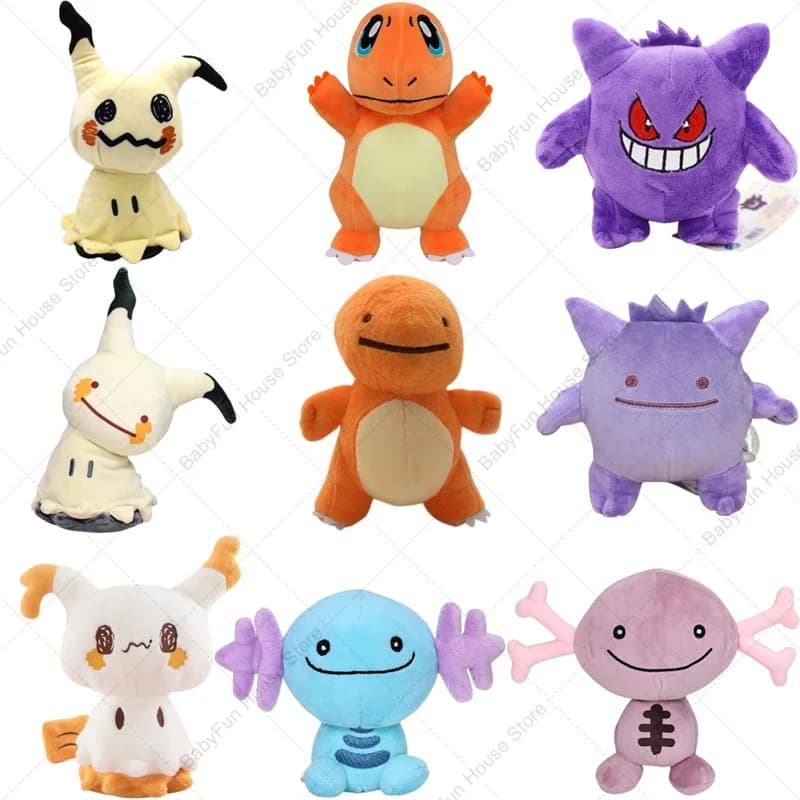 Peluche Pokemon Versione Q Mimikyu Gengar Charmander, Giocattoli Kawaii Cartoon Wooper, Bambole di Peluche, Regali di Compleanno per Bambini