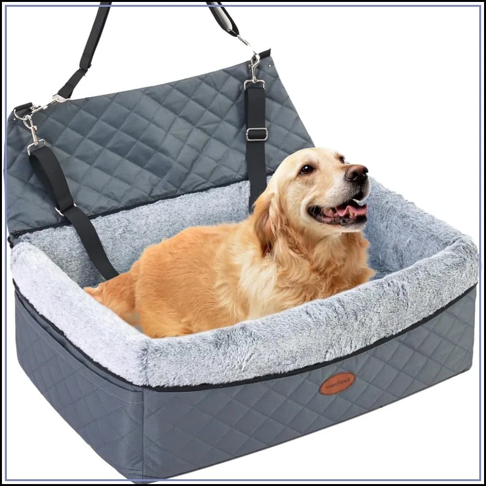 Dog Car Seat for Large/Medium Pets, Anti-Slip Bottom, Booster Seat with Cushion, Storage Pockets & Safety Leashes