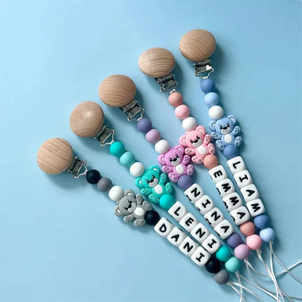 Clip per ciuccio personalizzate con perline in silicone con adorabili ciondoli a forma di orso