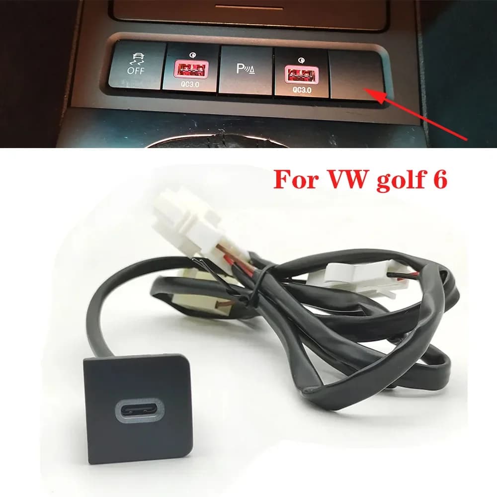 1PC caricabatteria rapido per auto di tipo C QC3.0 presa di interfaccia USB interruttore adattatore di alimentazione a ricarica rapida per VW Golf 6 MK6
