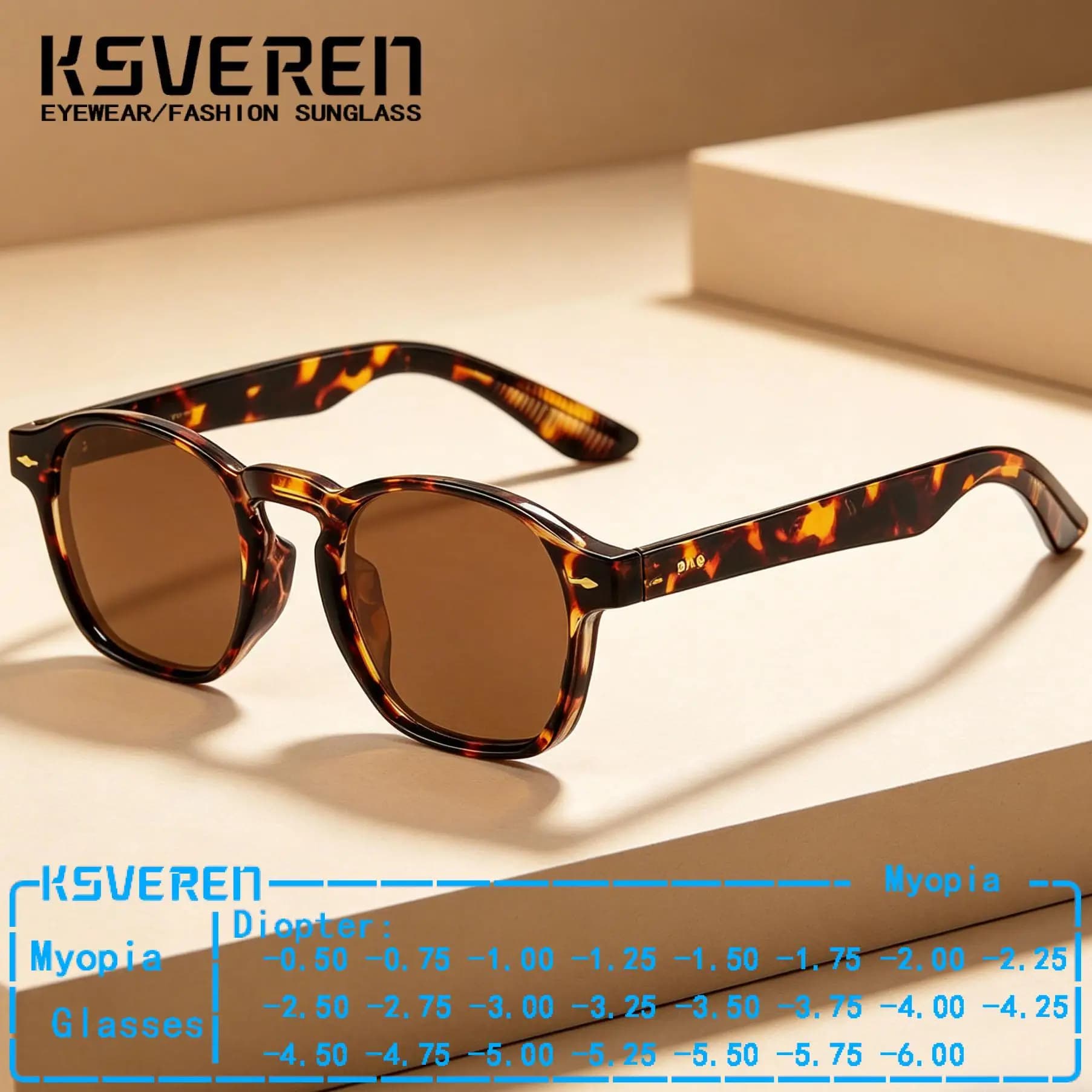 Occhiali da Sole Quadrati Designer con Lenti Colorate per Miopia, Uomo Donna, per Esterni, con Prescrizione, per Guida, Occhiali da Vista per Miopi, Diottria Negativa