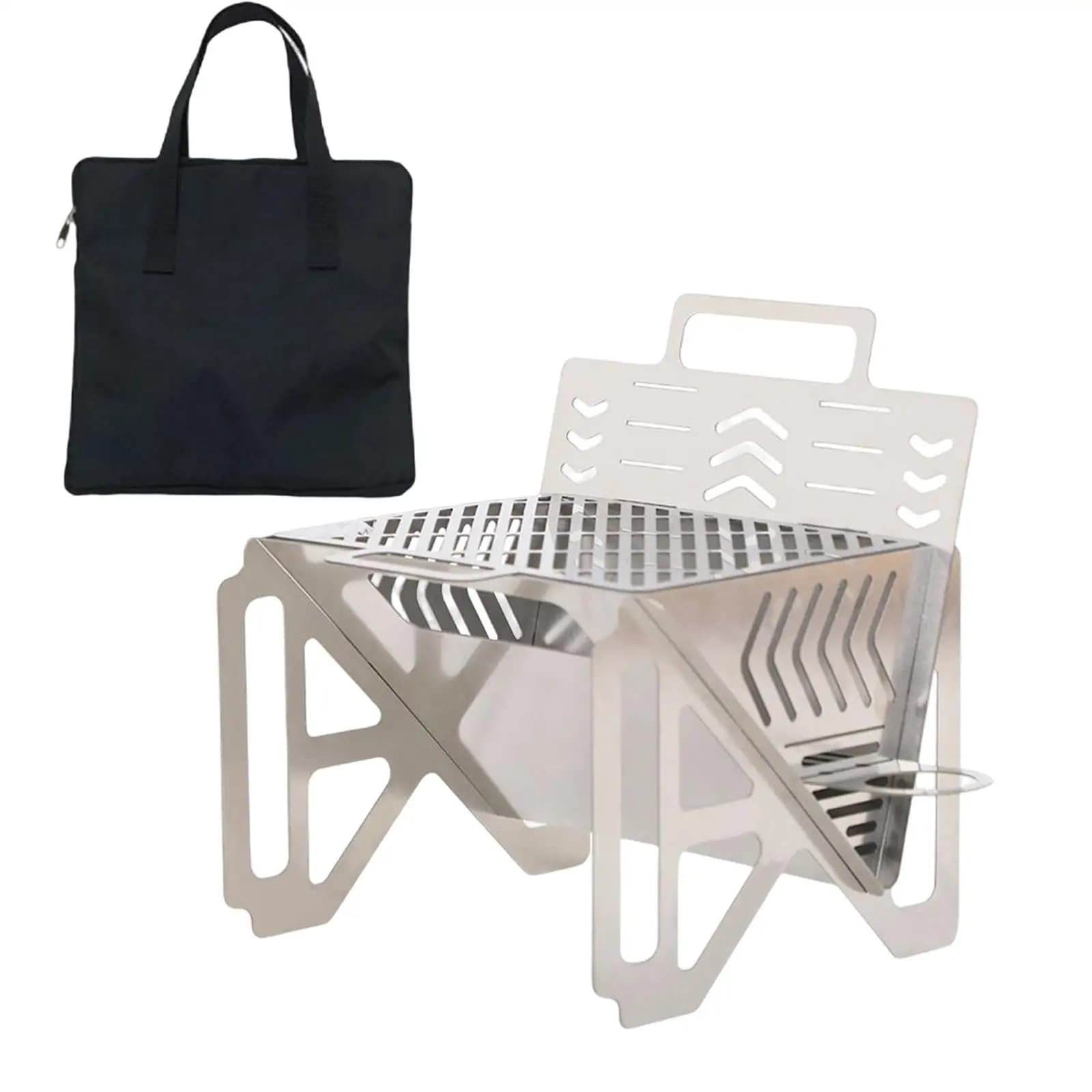 Fornello da Campeggio a Legna, Barbecue Portatile, Fornello Pieghevole in Acciaio Inox per Escursionismo