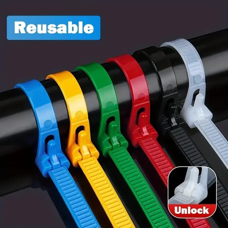100 Reusable Cable Ties, Cable Lock Loop Nylon Ties Removable, Recyclable, Mixed Colors, Black, White
