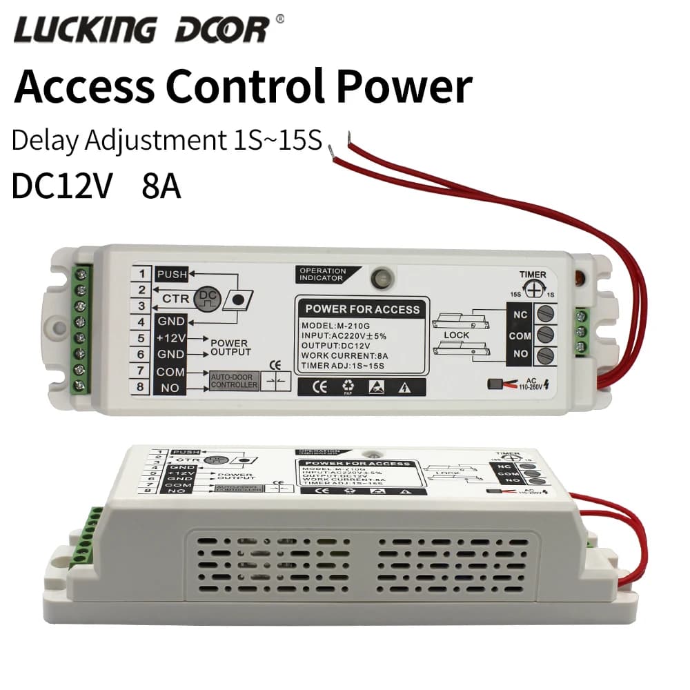Alimentatore DC 12V 8A per sistema di controllo accessi porta Telecamera di sicurezza Alimentazione AC 220V Regolatore di tempo di ritardo