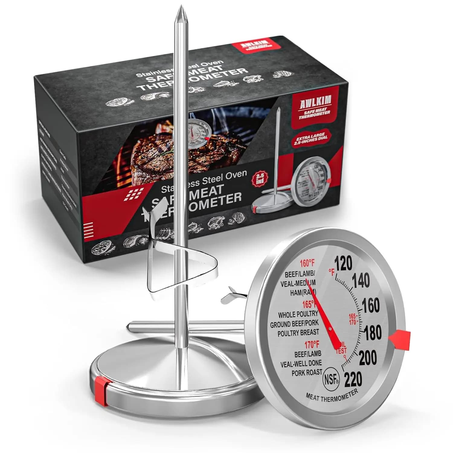 Set of 2 Thermometers for Stainless Steel Meat, Oven Safes, with Large Dial for Cooking, Baking Oven, Steaks - Kitchen Accessories