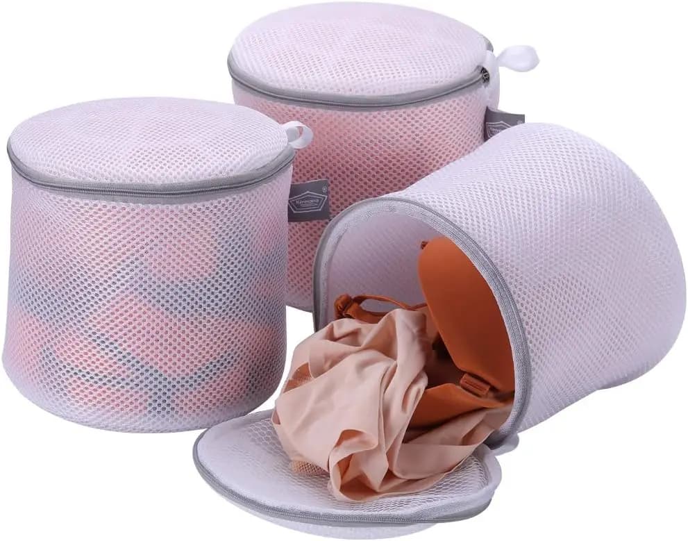 Neckline bag for delicate laundry, bag for washing bras with zipper, 7x7x7 inch, set of 3 pieces
