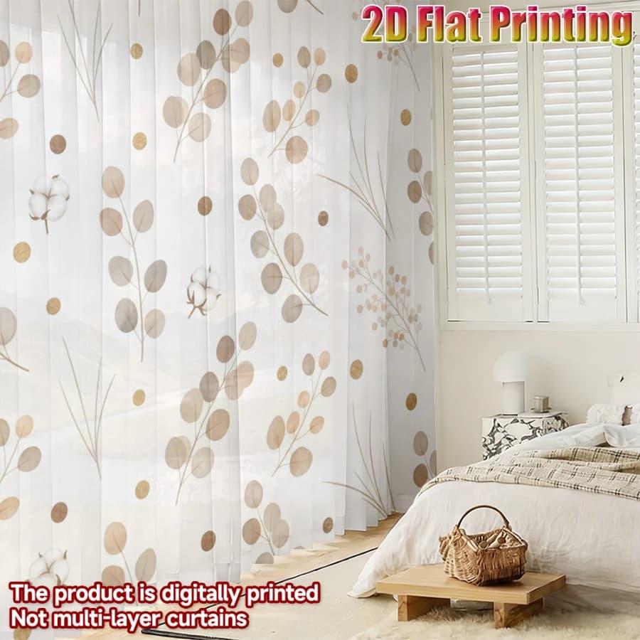 Digital Printed Sheer Curtain, Cotton Flower Bare Branches, Minimalist Rustic Farmhouse for Living Room Bedroom Home Decor