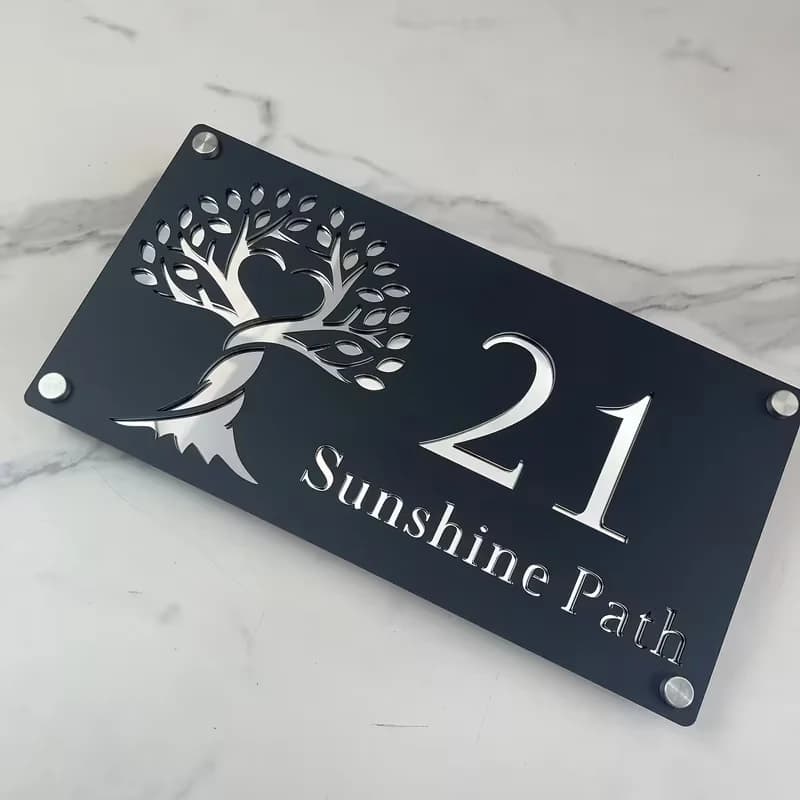 1 Piece Targa Custom with Number and Text, Double Way Acrylic Love Tree, Civic Number, Door Number, Home Decoration, Apartment, Postal Box