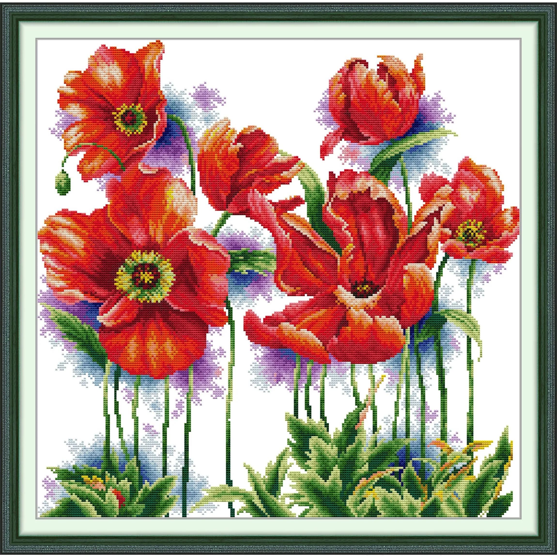 News Pre-Printed Cross Stitch Kit, Stamped Aida Fabric With DMC Threads, Embroidery Kit - Poppy 2