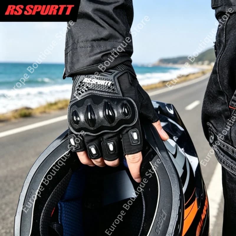 Guanti da moto a mezze dita per uomo e donna, estivi, traspiranti, antiurto, antiscivolo, per moto e bicicletta, protettivi