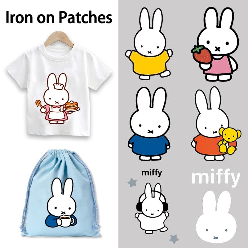 Adesivi Termoadesivi Miffy Carini per Vestiti, Patch in Ferro da Stirare, Stampa Squisita Fai-da-te, Regali di Compleanno, Adesivi Moda per Abbigliamento