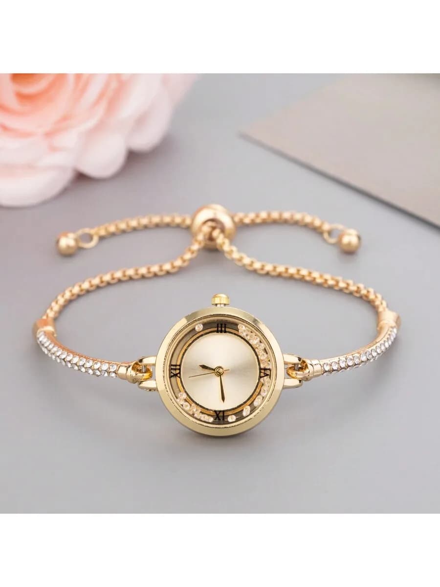 Orologio da donna elegante al quarzo con cinturino con perline di cristallo, orologio da polso casual alla moda