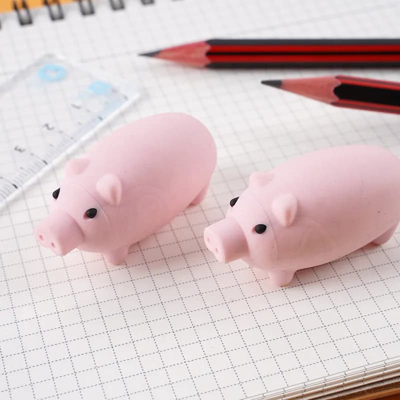 2pcs/set Pink Pig Eraser for Kids Cartoon Pencil Erasers for Kindergarten Elementary School Cute Animal Design Stationery Eraser