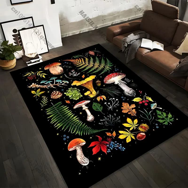 Carpets printed with natural elements, mushrooms and forest leaves in 21 different sizes, yoga mats for adults, decorations for the living room, custom mat