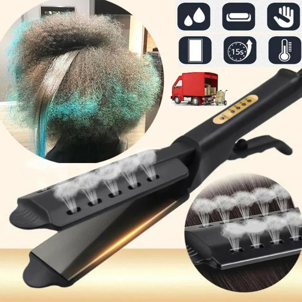 Hair plate with four temperature adjustment levels, ion ceramic tormaline, with wide plate for women.