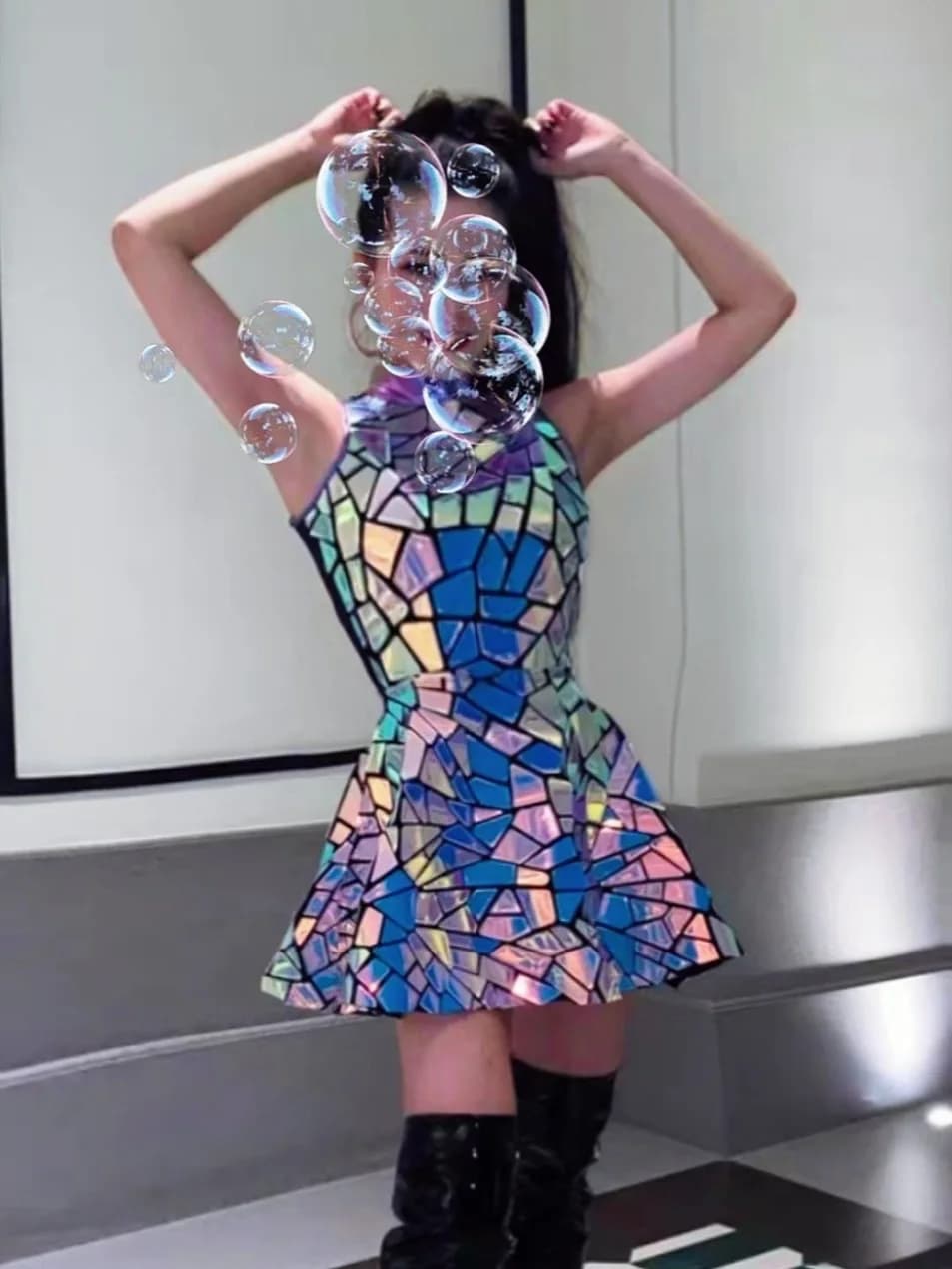 Bar Women Singer DS Sexy GOGO Dress Girl Group Jazz Dance Personality Slim Magic Mirror Female Stage Robe vestiti ricamati