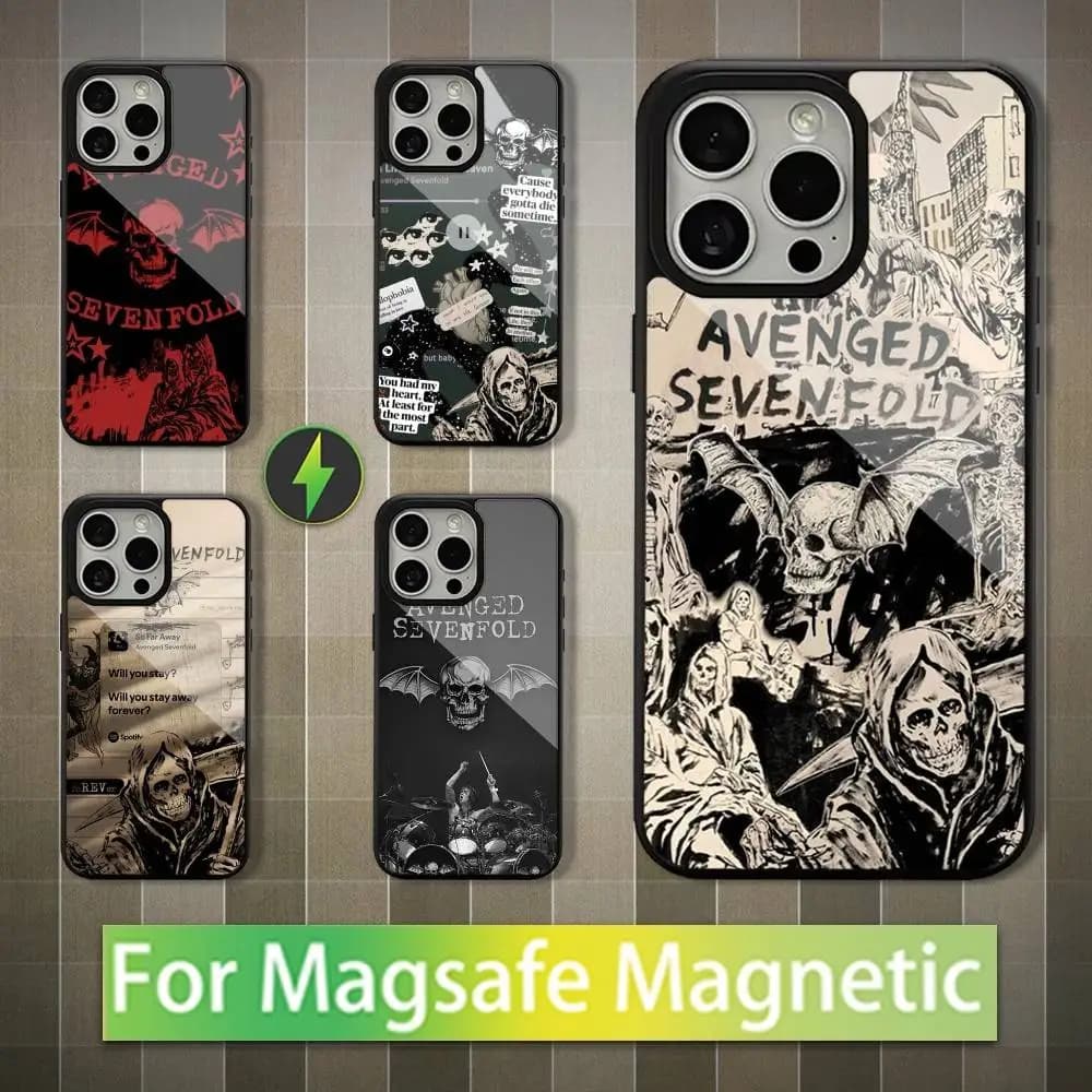Custodia per telefono Band A-Avenged S-Sevenfold per iPhone 16,15,14,13,12,11,Pro,Max,Plus,Mini,Magsafe, custodia di ricarica wireless magnetica