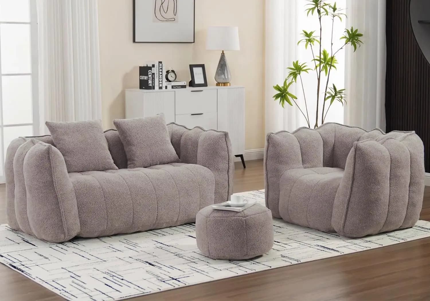Poltrona Sacco con Poggiapiedi, Divano Letto Singolo con Braccioli per Soggiorno, Camera da Letto, Appartamento, Caffetteria, Personalizzabile