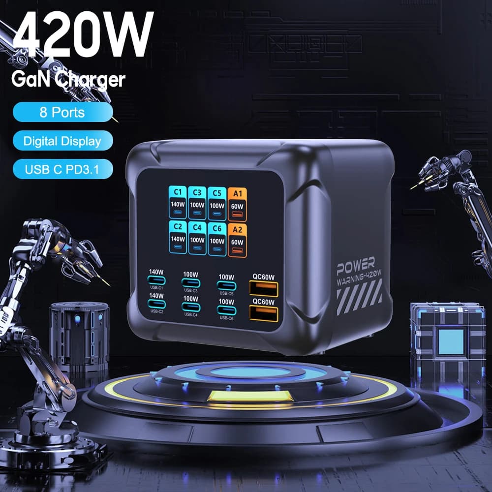 Ubigbuy 420W GaN Charger PPS PD3.1 140W USB Type C Charger Digital Display Fast Charging Station for MacBook iPhone 17 Samsung