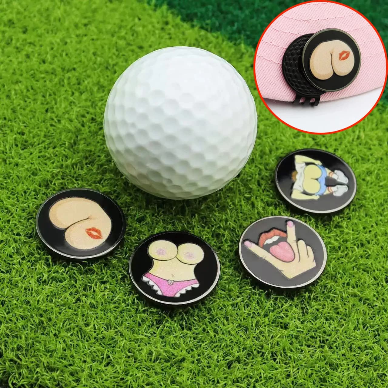 Indicatore di clip per berretto da golf interessante e sexy Accessori personalizzati per golf Nuovi prodotti da golf Mark Indicatore di posizione della palla con morsetto per cappuccio in metallo