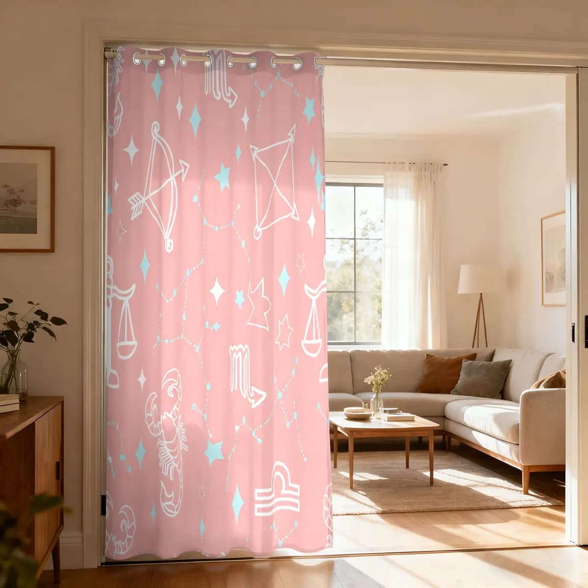 1pc Starry Sky Constellation Printed Single Loop Curtain, Decorative Door Curtain For Living Room Bedroom, Fashion Home Hangi