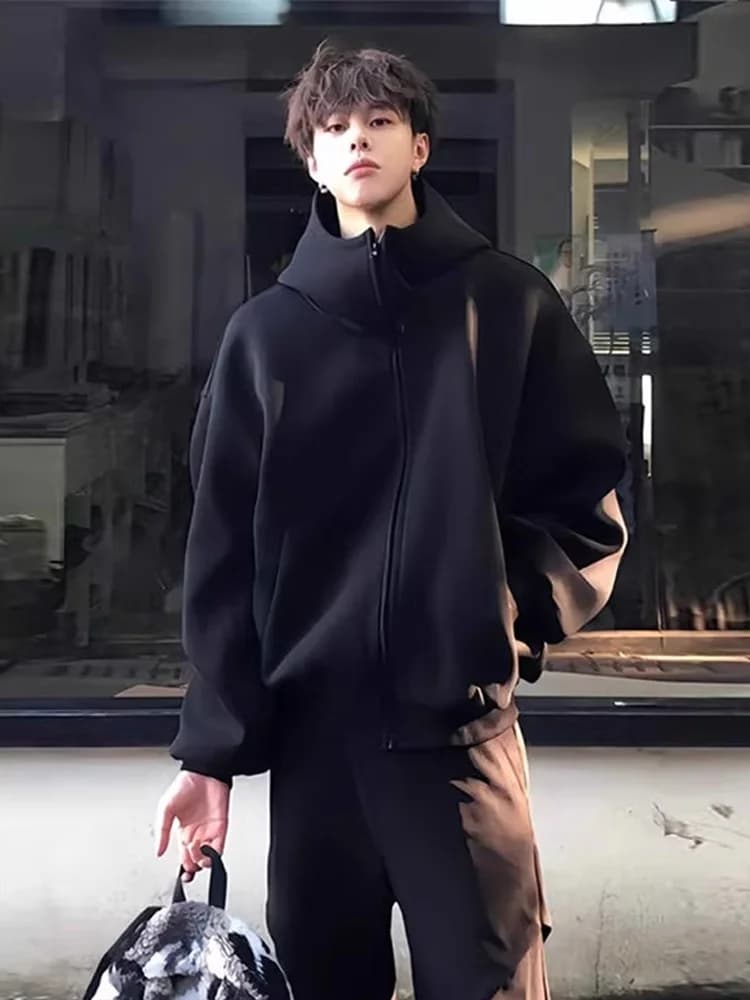 Heavyweight American Style Men's Hoodie Casual Outerwear Zipper Hooded Sweatshirt Cleanfit Open Cardigan Autumn Polyester Spa...