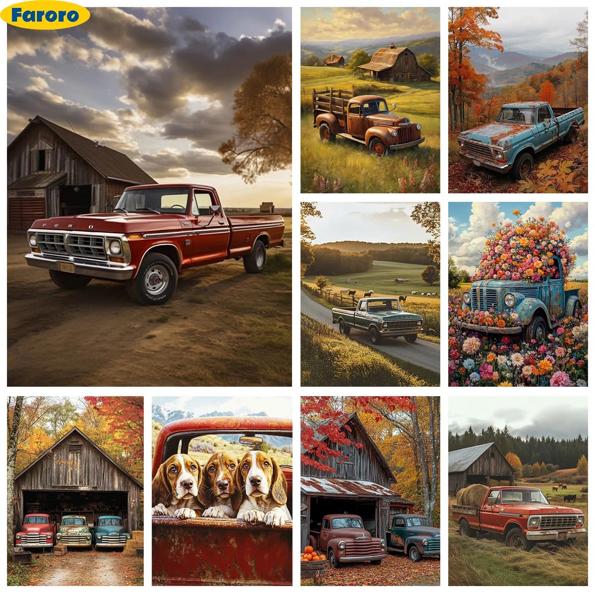 Retro camioncino pittura diamante fai da te paesaggio rurale veicoli agricoli kit ricamo diamante 5D divertente regalo a mano decorazioni per la casa