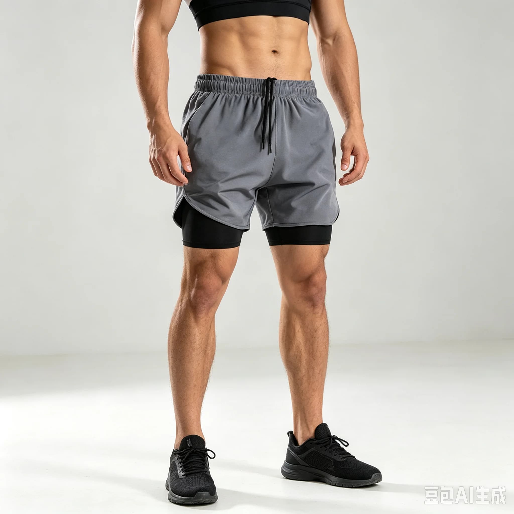 Quick drying shorts for summer men's running training, three part pants with anti glare belt lining, fitness pants