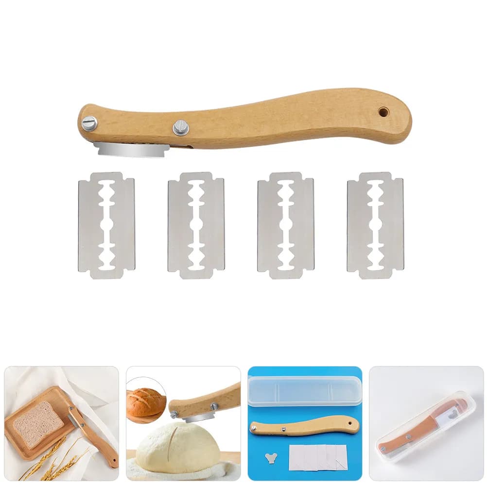 Set di 1 Lama per Pane in Acciaio Inossidabile con Manico in Legno e PP, Strumento per Tagliare l'Impasto per Pane Fatto in Casa e Pasticceria