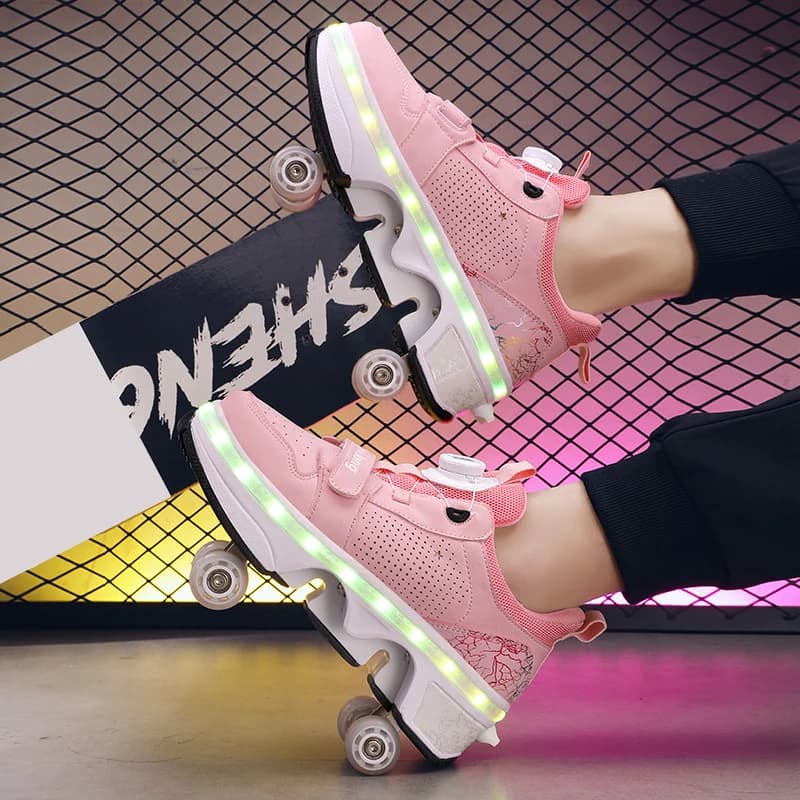Ultimi ragazzi adolescenti Street Roller Shoes Double Wheel scarpe da corsa Casual Indoor e Outdoor principianti Parkour Skate Shoes