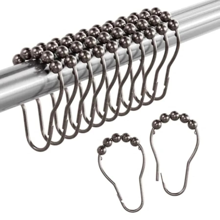 Bronze Shower Tent Hooks 12 Pieces, Metal Shower Curtain Rings Anti-rust, Shower Curtain Rings for Bathroom