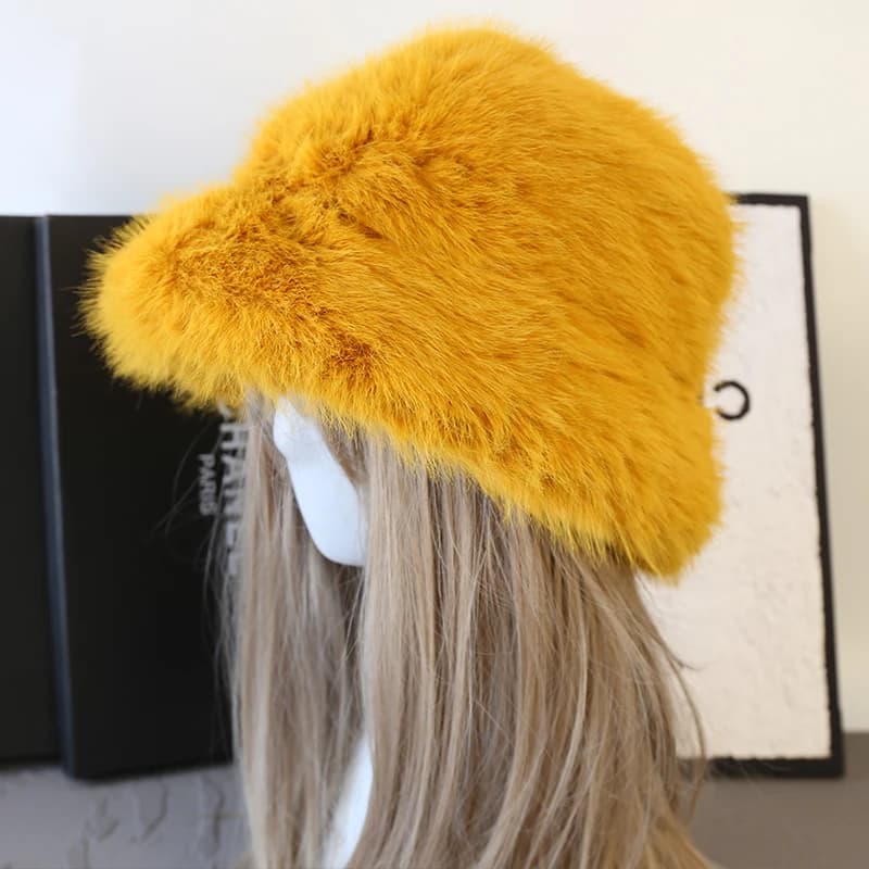 Women's Soft Fur Bucket Hats, Warm Winter Hat and Thickness in Plush with Tesa Larga, Long-haired Y2K Fishing Hat