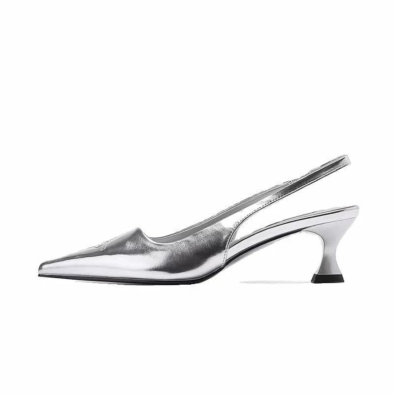 Silver Square-Toe High Heels for Women 2026 New French-Style Versatile Shallow-Cut Cat-Heel Backless Open-Toe Sandals