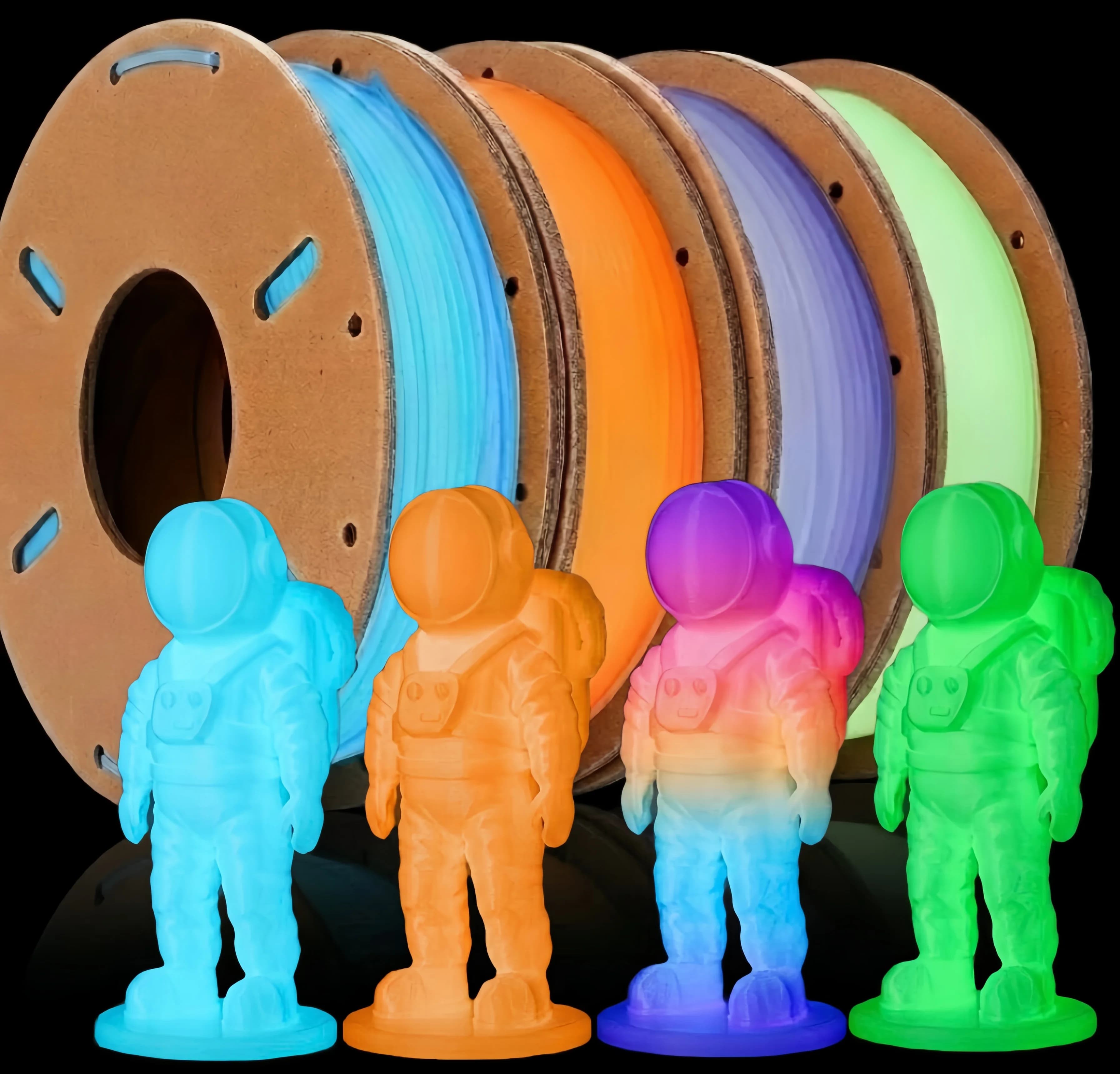 Glow-in-the-Dark PLA Filament Set, 1.75 mm ± 0.03 mm, 3D Printer Filament, 0.25 kg per spool, 4 packs (2.2 lbs), Glow-in-the-Dar