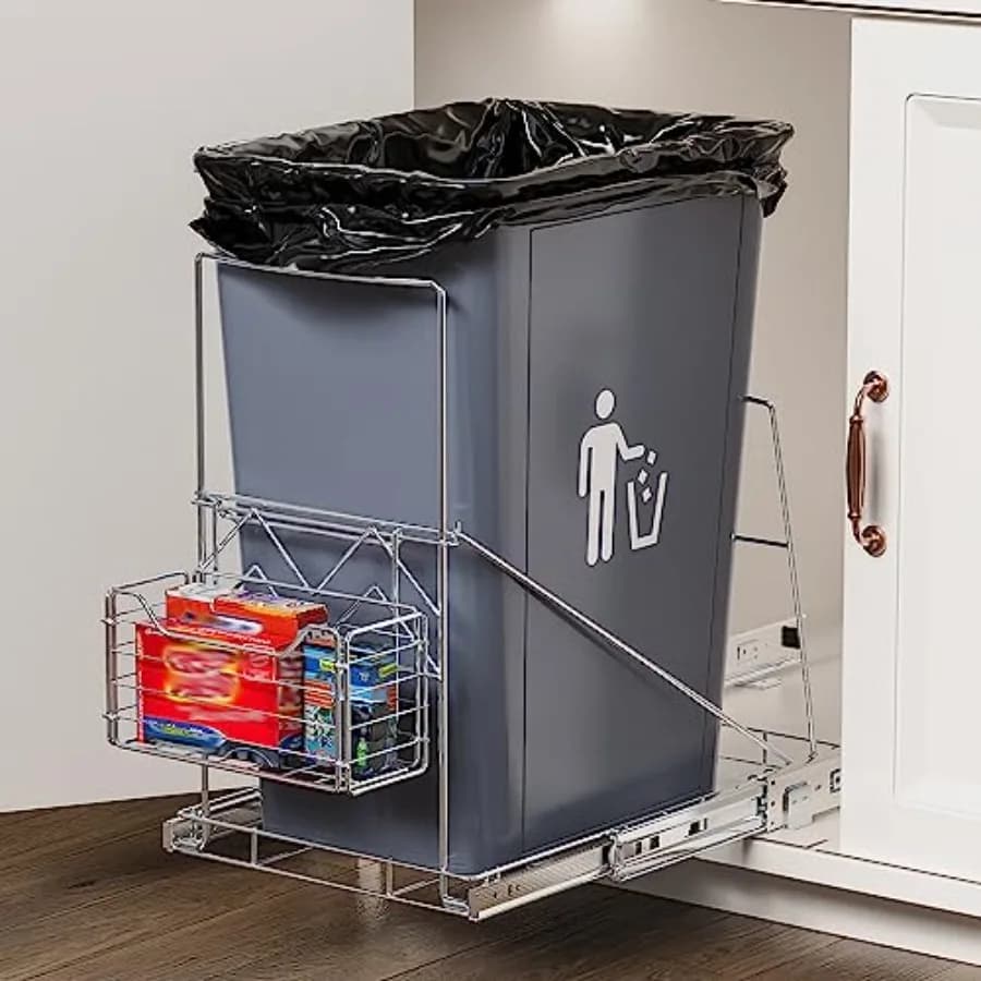 LIONONLY Pull Out Trash Can Rack Under Cabinet Under Sink Trash Can for 7-11 Gallon Trash Bin Under Cabinet Trash Garbage Pull