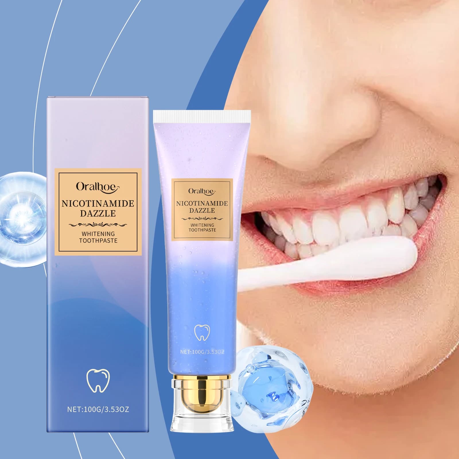 Niacinamide whitening toothpaste, Intensive teeth whitening, Smalt protection, Fresh breath, Fluoro free, Macchie removal, Oral care