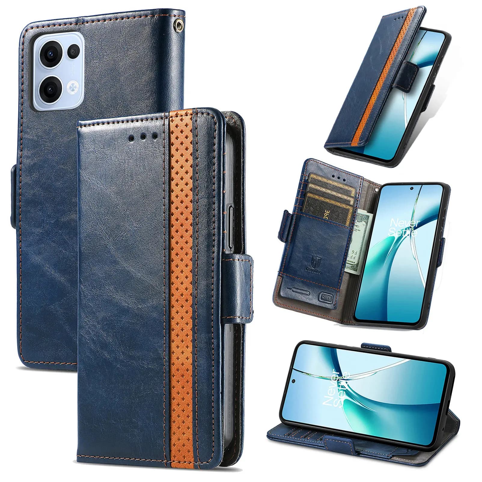 Per Oppo Reno13 5G (Global) Custodie per telefoni CASENEO Custodia in pelle PU con portafoglio con blocco RFID - Blu scuro