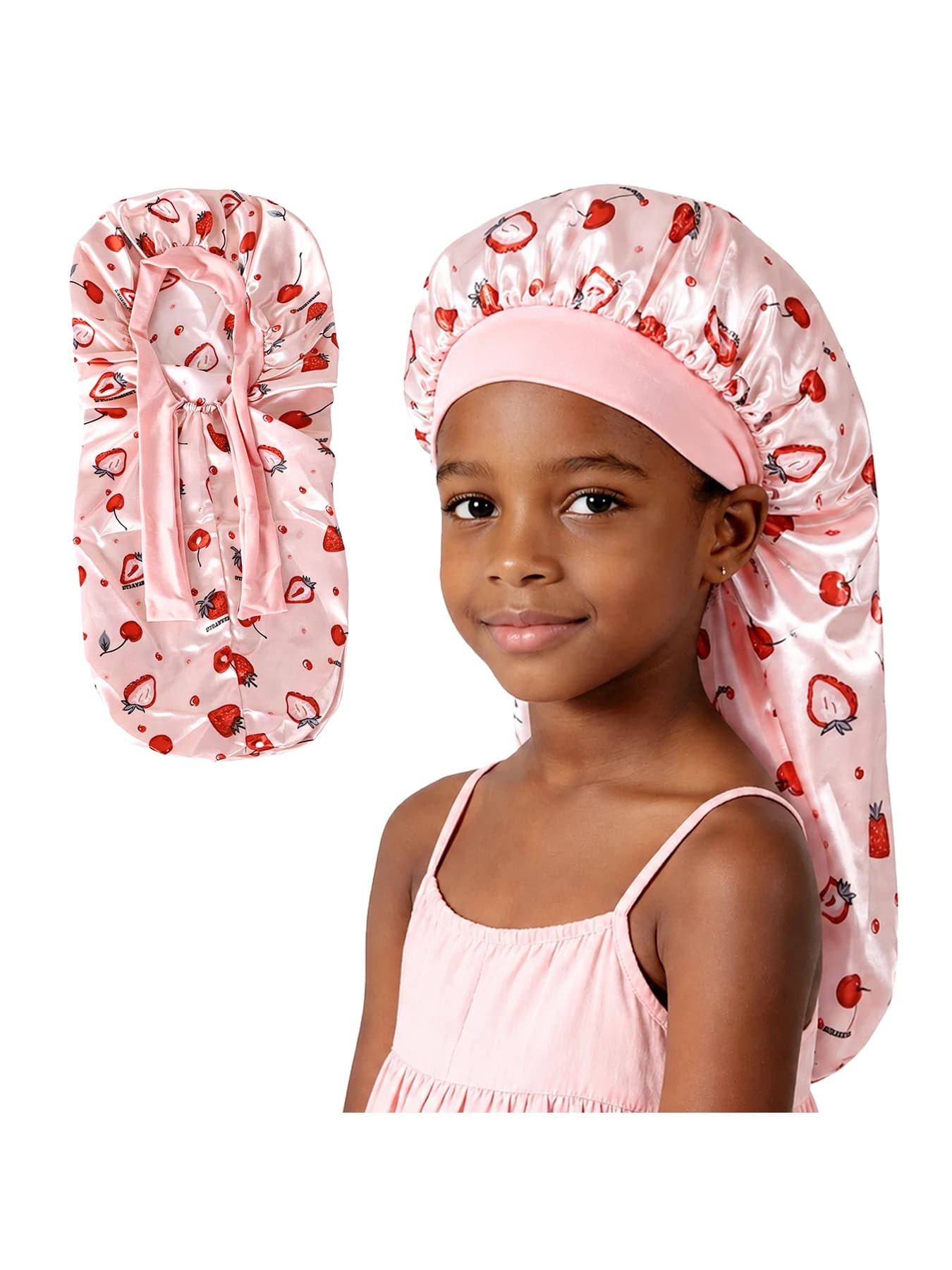 1Pc Kids Hair Bonnet Satin Long Cap for Girls Boys Kids Sleeping Tie Bonnet Soft Curly Hair Braid Cap Band for Dreadlocks Braid