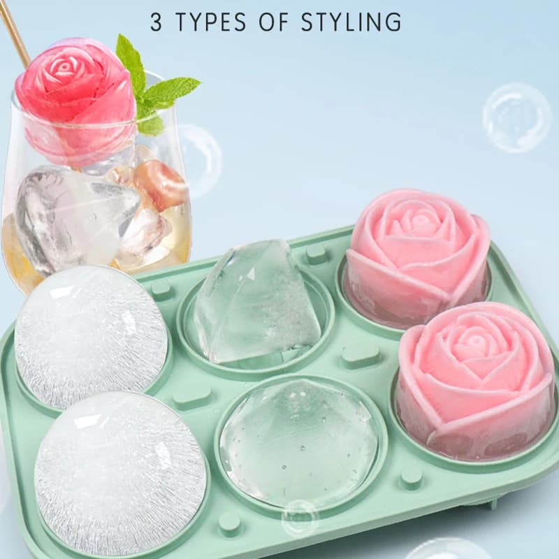Stampi per cubetti di ghiaccio rotondi con diamante rosa 3D 4/6 Griglia Vassoio per cubetti di ghiaccio a forma di fiore Stampo per ghiaccio in silicone Utensile da bar da cucina Accessorio per utensili