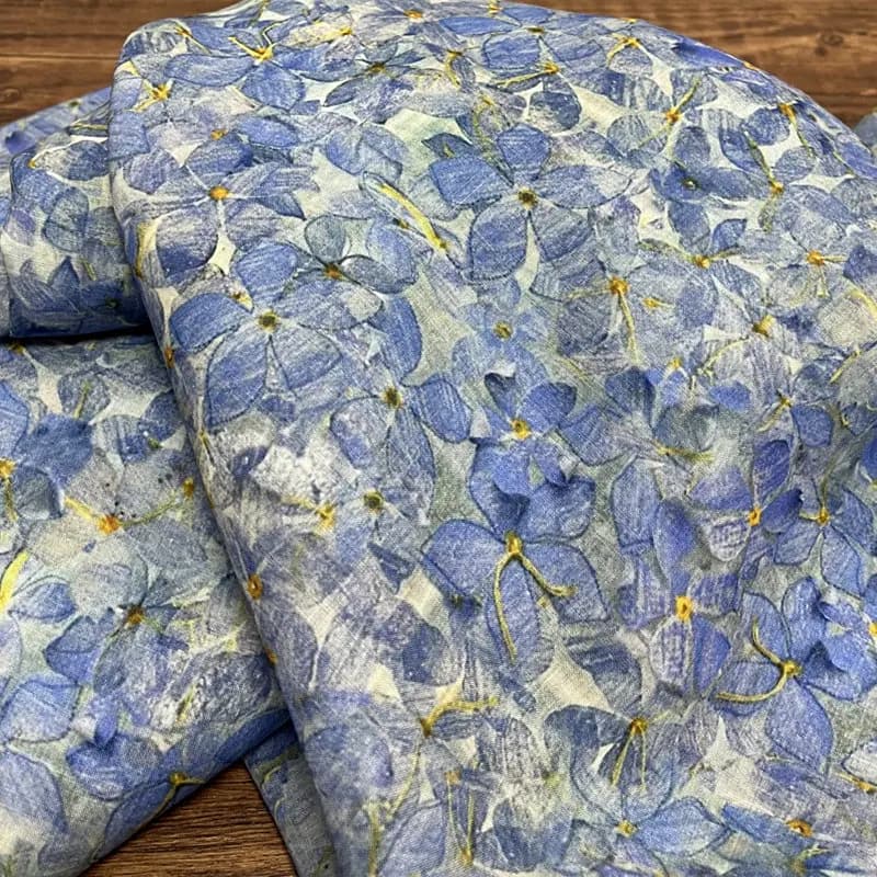 Tessuto in Ramie Blu con Stampa Floreale Grande per Abito Fluido, Vestito Cheongsam Largo da Donna, Tessuto per Sartoria e Abbigliamento
