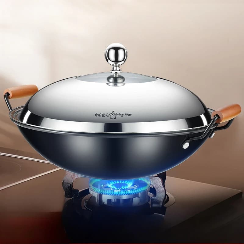 Wrought iron pan with round bottom, light iron pan, uncoated large iron pan, rust-resistant pan for domestic use